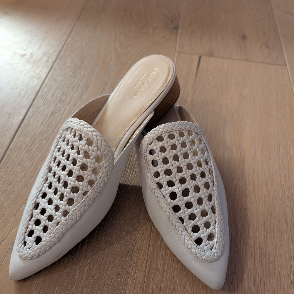 Cole Haan White Woven Mules